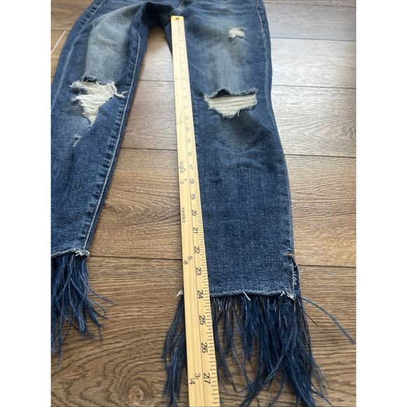 Frame Denim Jeans Womens 26 Le Skinny De Jeanne Feathered Hem Distressed Boho - Picture 10 of 12